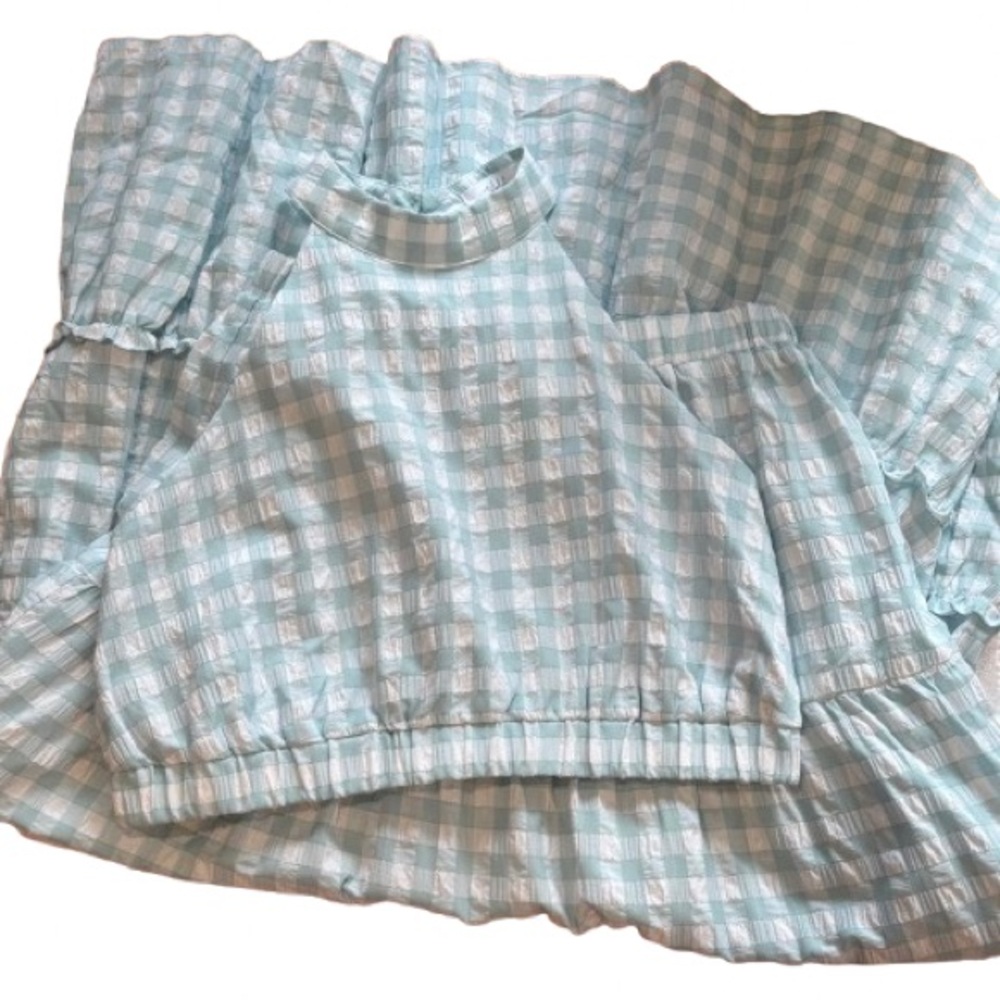 NWOT Talulah 2 Pcs Gingham Sleeveless Top Tiered Skirt Blue White Size M